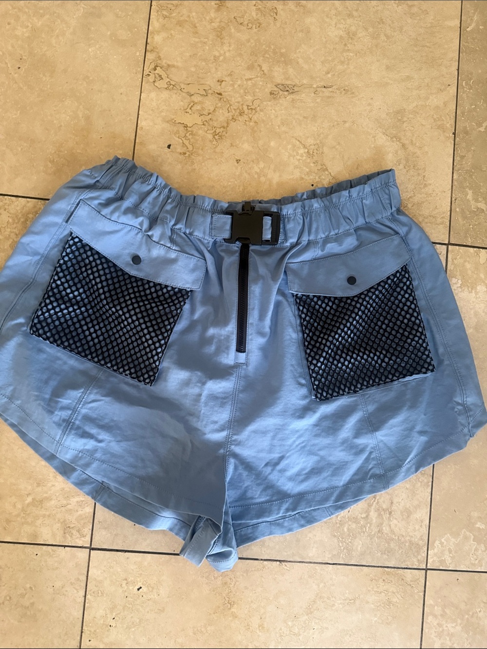 FP Movement by Free People Light Blue Athletic Shorts with Black Mesh Pockets